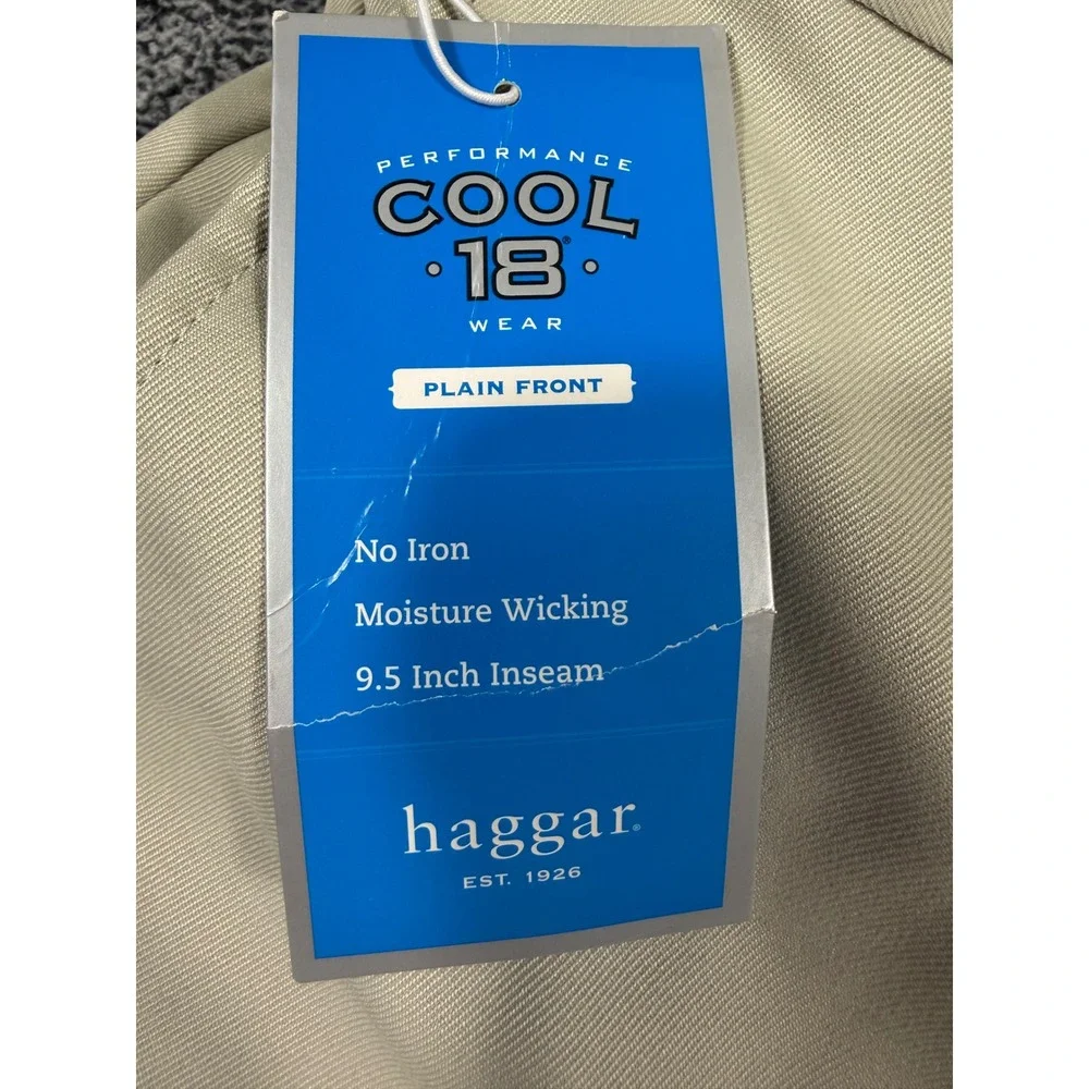 Haggar Cool 18 Shorts Mens 38 Khaki Performance Plain Front Moisture Wicking NWT